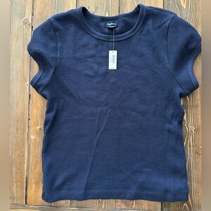 Women’s' Navy Ribbed Short-Sleeve Top